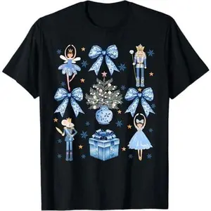 Coquette Blue Bow Nutcracker Xmas Merry Christmas Pajamas T-Shirt