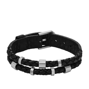 Fossil Men's Leather Essentials Black Leather Strap Bracelet