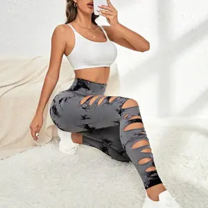#springtok New Spring 2025 Fashion Women's Clothing Stretch High Waist Ripped Slim Fit Sexy Quick-drying Fitness Leggings Yoga Pants Sports Running Cropped Pants