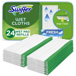 Swiffer Wet Mopping Cloths, 24 Count Fresh Scented Refills for Floor Cleaning with Scrubbing Strip No Bucket Required
