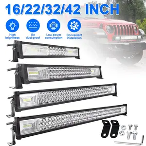 16/22/32/42 Inch LED Light Bar 7D Lens Spot Flood Combo Beam Waterproof Triple Row 6000K Pure White for Jeep ATV SUV 4x4 Pickup IP68 Rated