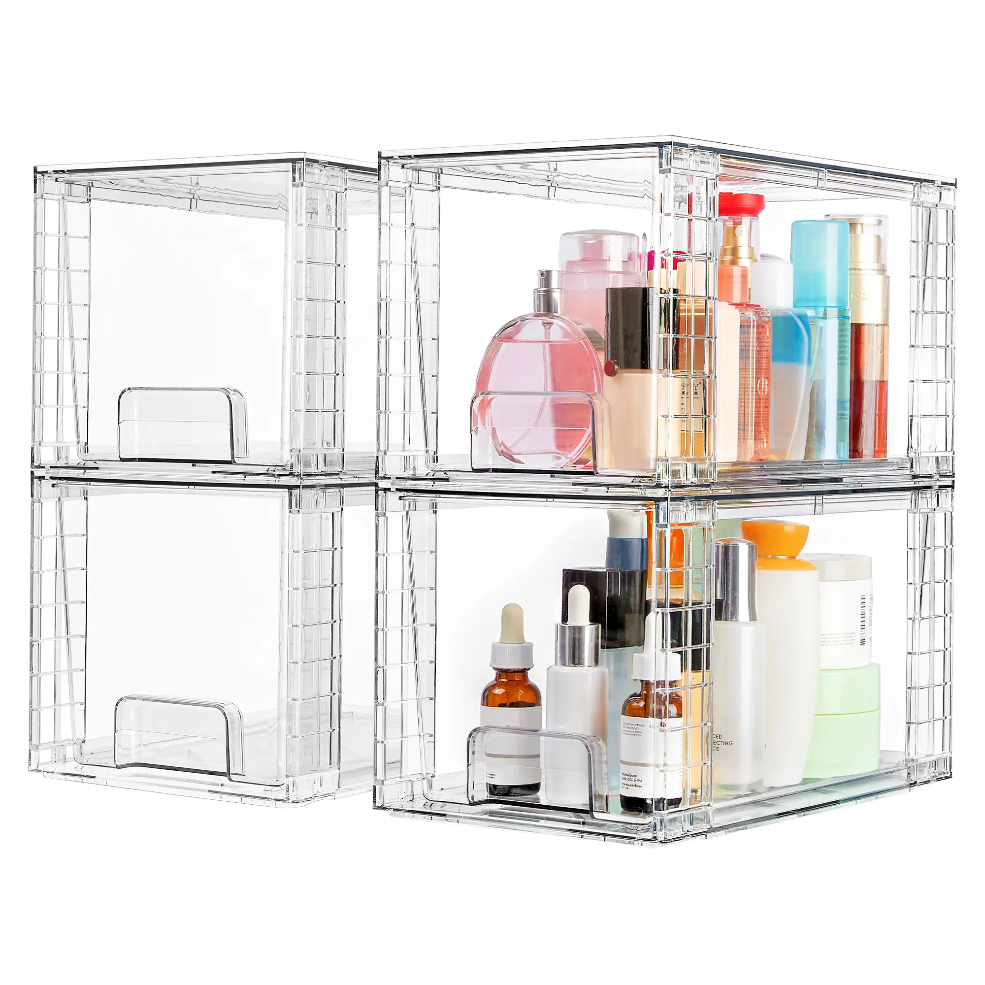 【Restock】Vtopmart 2-8 Pack 12'' Undersink Stackable Storage Drawers, Clear Easily Assemble Bathroom Closet Undersink Organizers and Storage Kitchen Cabinets,Pantry,Makeup,Medicine Organization, Back to School