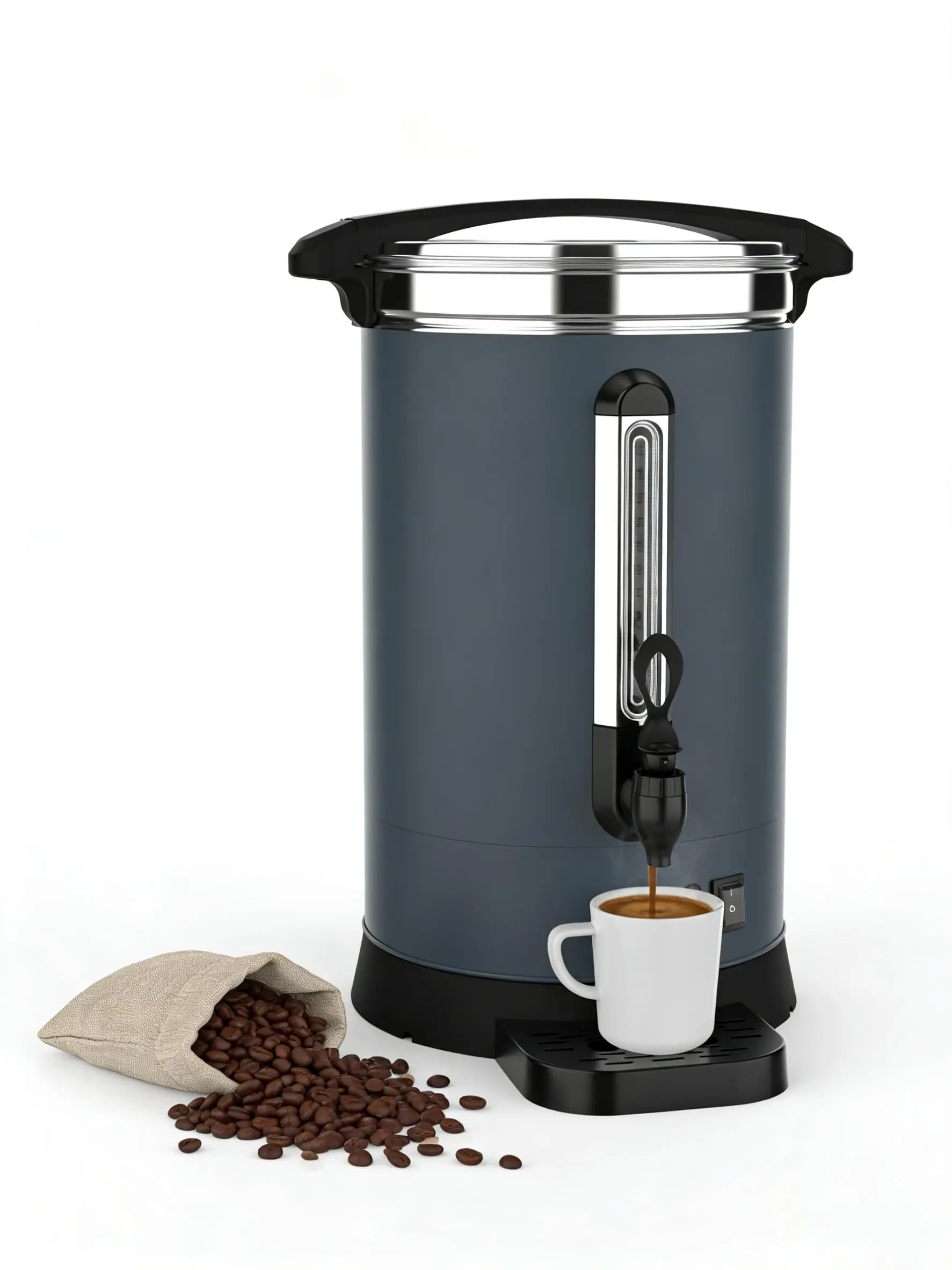 100-Cup Commercial Coffee Urn, 14L / 3.8-Gallon Stainless Steel Double-Wall Electric Coffee & Hot Water Dispenser, Large-Capacity Brewer for Catering, Events, Buffets, and Parties