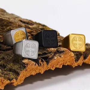 GTHIC St. Benedict Cross Stainless Steel Ring for Men Women Statement Jewelry Daily Wear