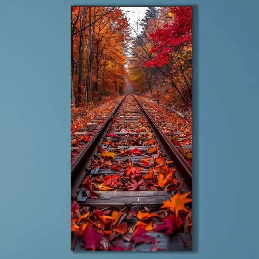 5D DIY Full Diamond Round Diamond Painting - Diamond Art Painting Kit Autumn Tracks Mosaic, Canvas - DIY Decorative Painting, Home Wall Decor, Suitable for Halloween and Christmas, Birthday and Anniversary Gifts, Diamond Painting Kits