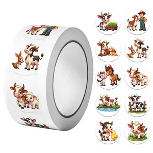 1Roll(500Pcs)Round Cartoon Farm Cows with Friends Funny Stickers 2.5cm/1'' Bow Party Favors Craft Decoration Sealing Gift Scrapbooking Decorative Labels, Versatility Perfect for Various Festivals Party Packaging Supplies
