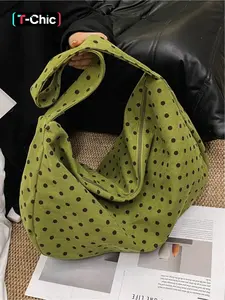 Retro Polka Dot Corduroy Crossbody Shoulder Bag, Stylish and Spacious Bag for Young Women, Perfect for Dates, Shopping, Commuting and Casual Outings