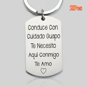 2Pcs Spanish Drive Safe Tag Keychain Stainless Steel Key Chain Ring Valentine's Day Husband Boyfriend Gift Safety Harnesses No Pull Harness men's accessories carabiner Personalized