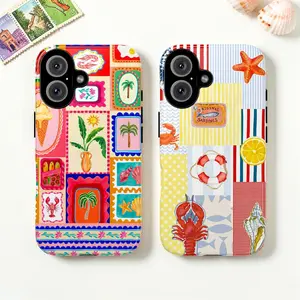 Retro Summer Collage Phone Case, Kawaii Coastal Girl Protective Cover with Cute Beach Aesthetic Style for Smartphones
