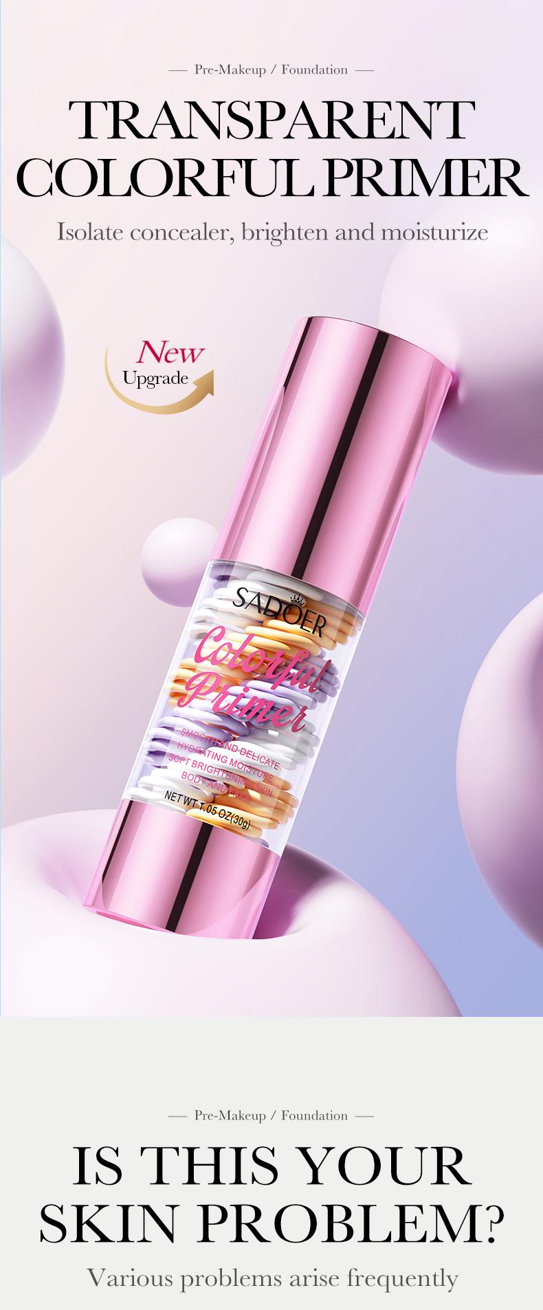 3 In 1 Face Primer, Transparent makeup base, hydrating and smoothing, evens skin tone, blurring effect, sheer natural finish
