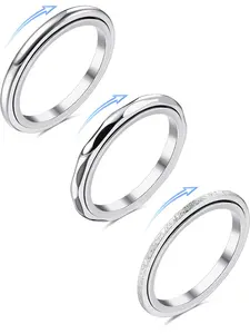 3 Pcs Fidget Ring Womens Rings Stainless Steel Rings Set Anxiety Rings Anti Stress Ring Band Rings Thumb Rings Silver Rings for Women Stacking Rings Spinner Ring Fidget Ring for Anxiety Women Men Fashion Stackable Rings