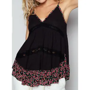 POL Black and Red Floral Tank Top