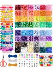 DIY Bead Jewelry Making Kit, Includes Letter Accessories & Elastic String, Perfect for Handmade Crafts, 2 Boxes (48 Colors), Letter Beads