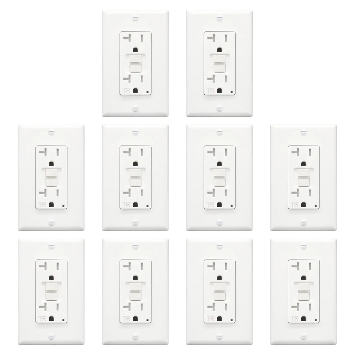 20 Amp GFCI Outlet, Tamper-Resistant Receptacle, Self-Test Electrical Outlet with LED , Indoor/Outdoor Use, Decorator Wall Plates and Screws Included, ETL Listed, White, 10 Pack