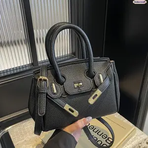 Women's Vintage Textured Top-Handle Handbag - Retro Structured Crossbody Messenger Bag, Large-Capacity Lychee-Pattern Shoulder Purse, Adjustable Strap Casual Use Handbag for Work and Travel