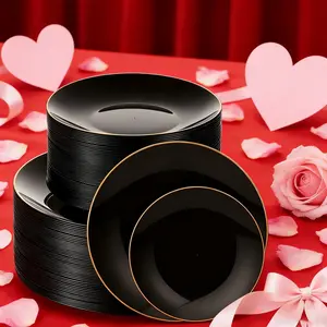 40 Rim Plastic Dessert Plates, Reusable Heat Resistant, 8 Inch & 10.25 Inch Dinner Decorative Plates, Perfect for Christmas Party