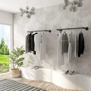 Pack Of 2 Industrial Pipe Clothes Rail Rack Wall-mounted Garment Pipe Rack Wall Iron Closet Organizer Garment Hanging Rod house home storage