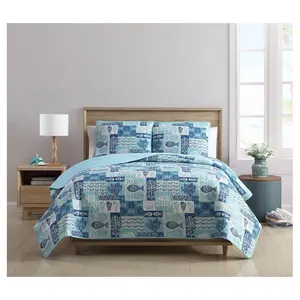 VCNY Home Patchwork Sea Life Reversible Quilt St- Full/ Queen