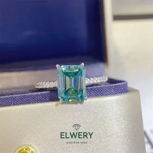 【R-219 | Evergreen】2CT Color Emerald Cut Synthetic Moissanite Rings Jewelry Set in 925 Sterling Silver