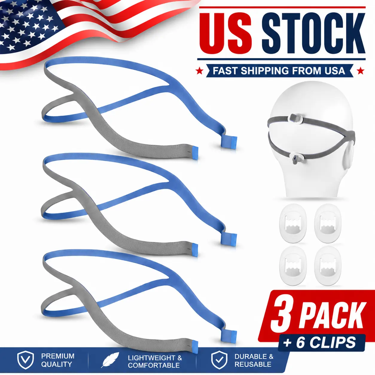 Airfit P10 Headgear Replacement, Latest Version CPAP Headgear Compatible with AirFit P10, Airfit P10 N30, Quick-fit Design, Soft Elastic Material, 3-Pack
