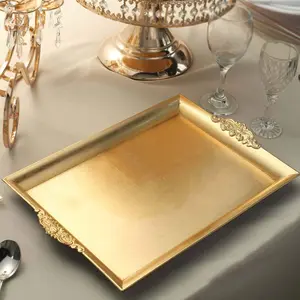 2-Pack Acrylic Serving Trays 14"x10" Rectangle Gold with Embossed Handles - Sleek Decorative Dinner Party Food Platters