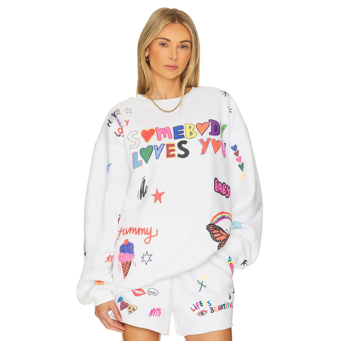 The Mayfair Group Somebody Loves You Crewneck in White The Mayfair Group Somebody Loves You Crewneck in White