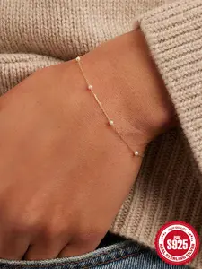 925 Sterling Silver Faux Pearl Decorated Bracelet, Fashionable Adjustable Bracelet for Women for Party, Daily Clothing Decor, Trendy All-match & Exquisite Jewelry for Birthday Gift, Elegant Jewelry Bracelet