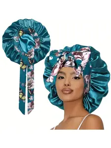 Silky Satin Sleeping Bonnet, Adjustable Sleeping Bonnet with Printed Tie Design, Soft & Skin-friendly for Nighttime Curl Retention & Natural Hair Maintenance, Heatless Sleeping Cap