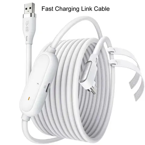 HURRA 16FT Abrasion-Resist Sturdy Wired USB 3.1 to USB-C Long Reach Extension Cord, PCVR Accessories for Meta Oculus Quest 3S/3/2 Pro & Pico 4 VR Headsets, High-Speed Data Transfer, White Electronics Accessory (Back to School)