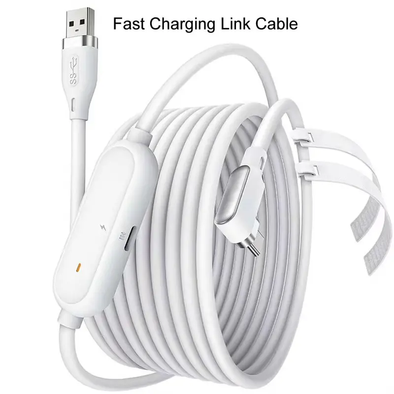 HURRA 16FT Abrasion-Resist Sturdy Wired USB 3.1 to USB-C Long Reach Extension Cord, PCVR Accessories for Meta Oculus Quest 3S/3/2 Pro & Pico 4 VR Headsets, High-Speed Data Transfer, White Electronics Accessory (Back to School)