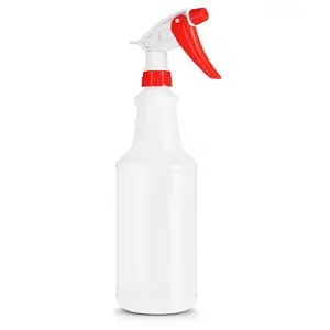 32 oz. Spray Bottle - High Density Polyethylene, Classic Red Color, 28/400 Closure, Unlabeled with Graduations, Settable Safety Feature