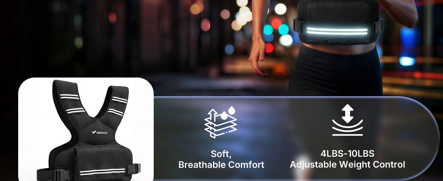 Merach Adjustable Weighted Vest 4–10 lbs with Removable Weight Packs, Lightweight Training Vest with Secure Fit for Walking, Running, Strength Training & Home Workouts