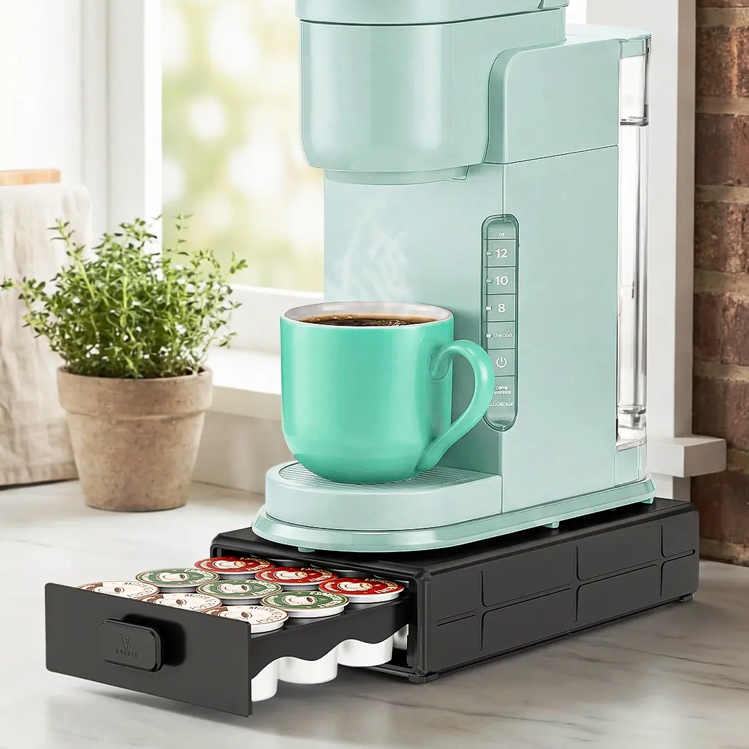 EVERIE Coffee Pod Drawer Holds 18 K-Cups, Smooth Slide, Fits Under Coffee Maker Compatible with Keurig