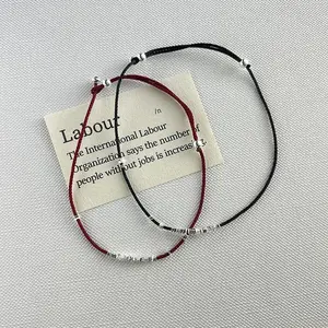 Women's 925 Sterling Silver Broken Silver Beads Braided Rope Anklet, Minimalist Fashion Handmade Adjustable Foot Jewelry, Elegant Dainty Anklet for Daily Wear, Vacation, Party and Perfect Gift for Ladies & Girls