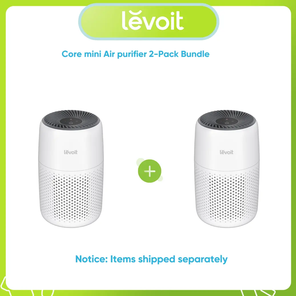 Levoit Core Mini Air Purifiers (2-Pack Bundle) - Residential Compact Lightweight Unit, Portable, 7W Quiet Mode, 3-in-1 Filter with Fragrance Sponge, US Plug, Touch Control, Allergy Relief, Dust & Viral Protection, 1.06kg, 1×User Manual for Home Users, 1.0