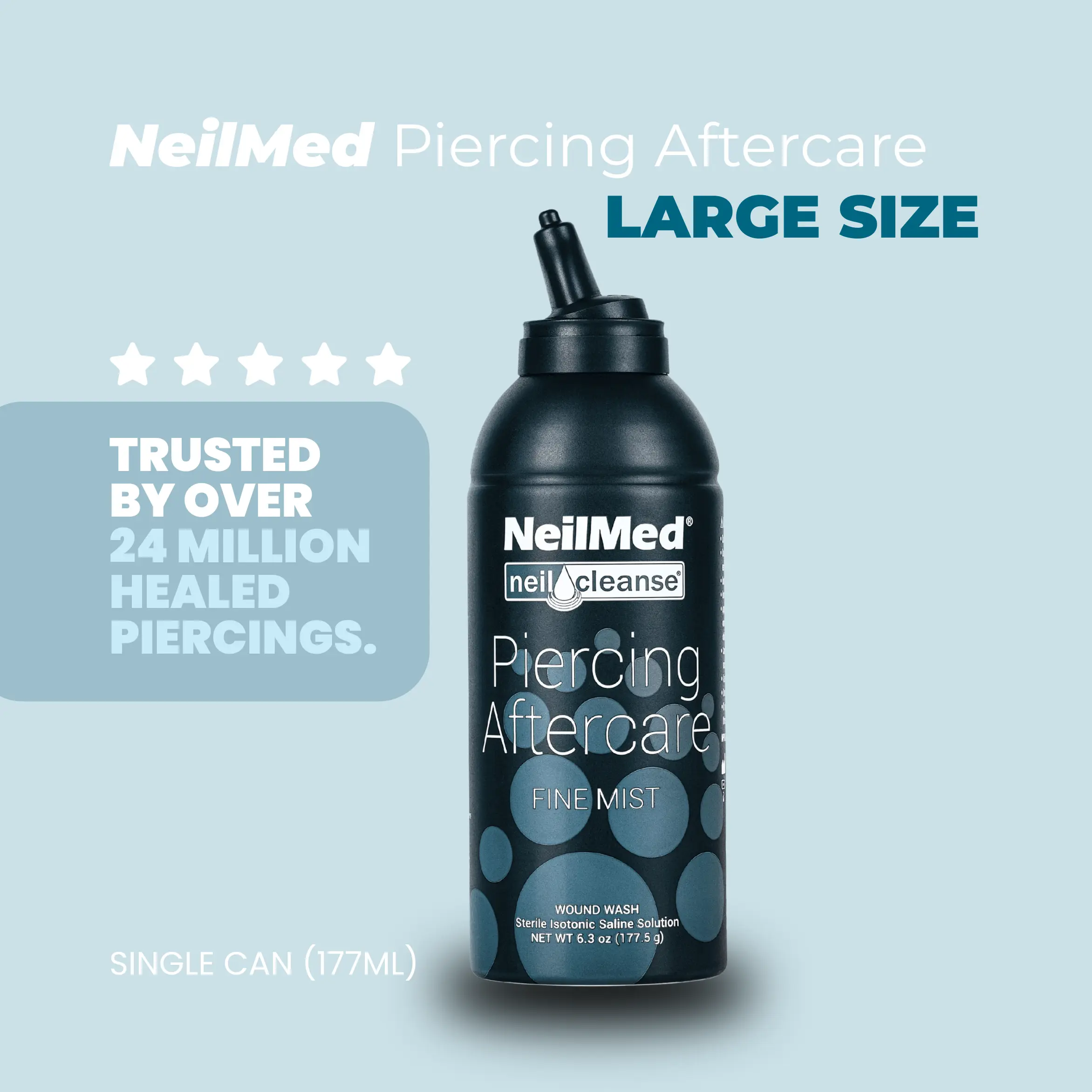 NeilMed XL Piercing Aftercare Spray 6.3oz Sterile Saline Solution - Gentle Fine Mist Application for Healing Wounds & Piercings - Beauty & Personal Care Balms and Lotion Relief Treatment Cleanse and Moisturize - Natural Formula