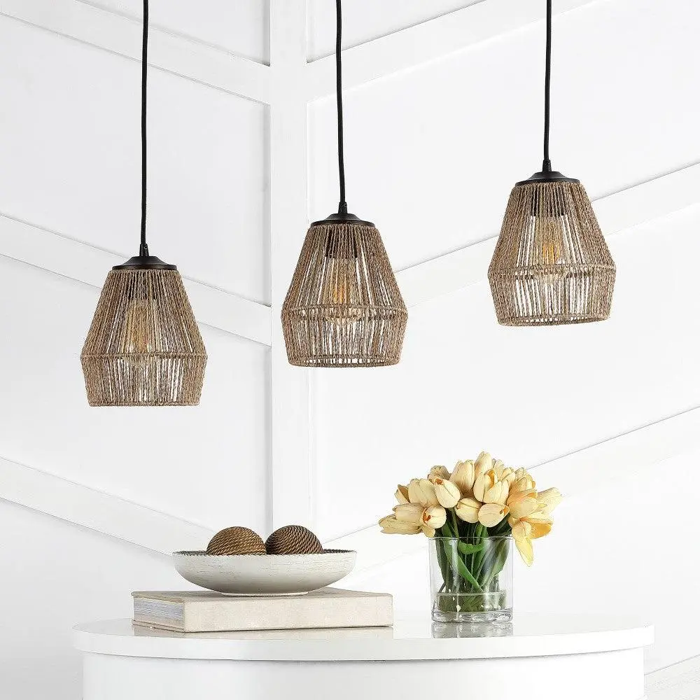 JONATHAN Y Ibiza Seagrass-Metal Bohemian Coastal LED Pendant - Indoor Lighting Ceiling Light Home Decor Light with Adjustable Hanging Wires, Included Bulb; for Living Room, Bedroom