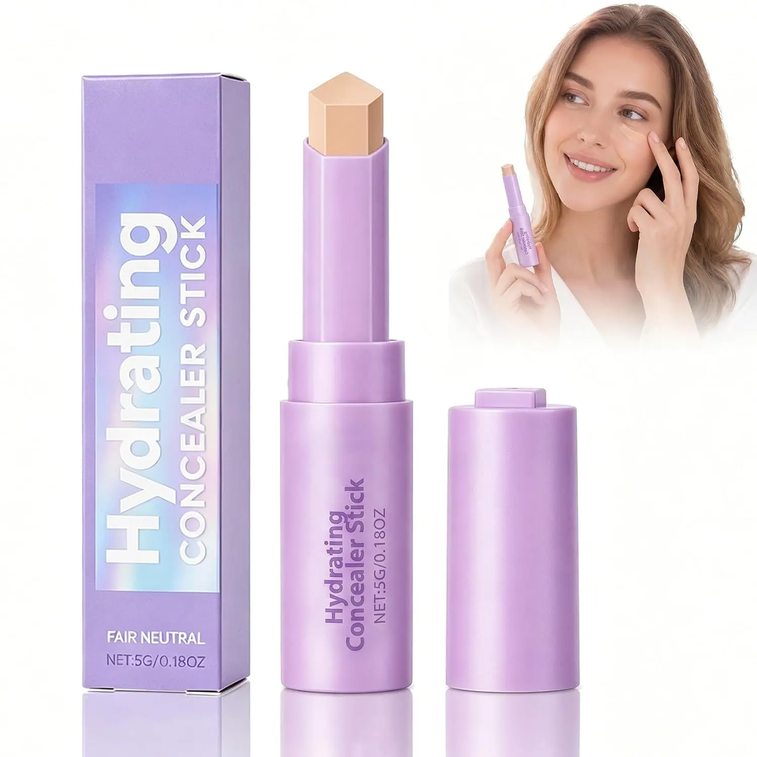 High Coverage Concealer Stick, Diamond Shaped Tip Under Eye Concealer, Light Neutral Shade, Instant Eye Lift Effect, Full Coverage Smooth Application, Long Lasting Non-Caking Cream Concealer for Dark Circles Blemishes Skin Facial Cosmetic Makeup Tools