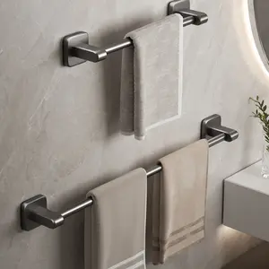 1pc Wall-Mounted Towel Bar Set No Drill Easy Installation, Multifunctional Single Bar Rack for Bath Bathroom Towels & Accessories, Bathroom Organizing Accessories, Bathroom Essentials Accessories