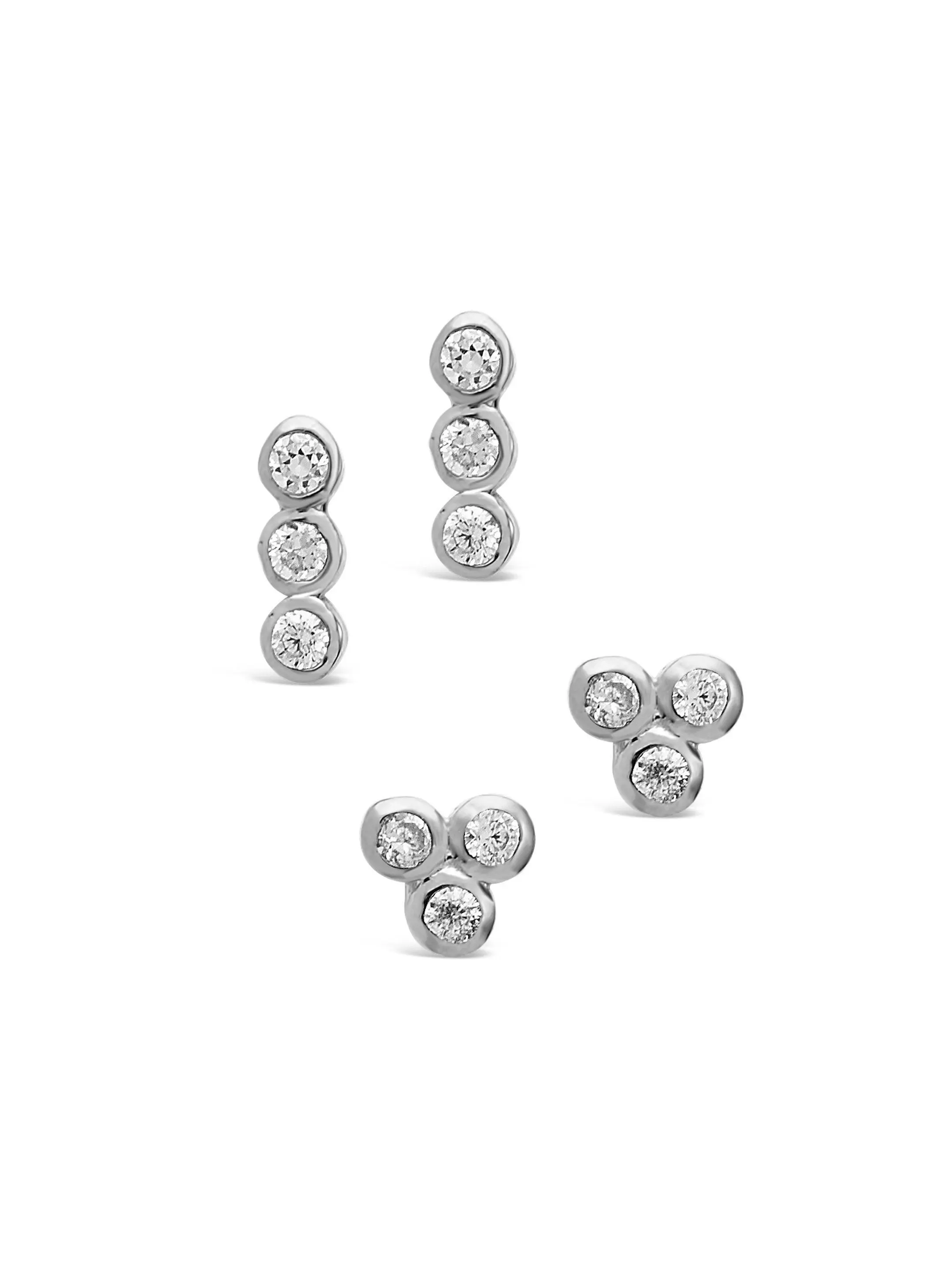 Sterling Forever 2-Piece Sterling Silver Bezel Stud Earrings Set, Minimalist Round Cluster/Row Design, Versatile Cubic Zirconia Earring Stack for Daily Wear