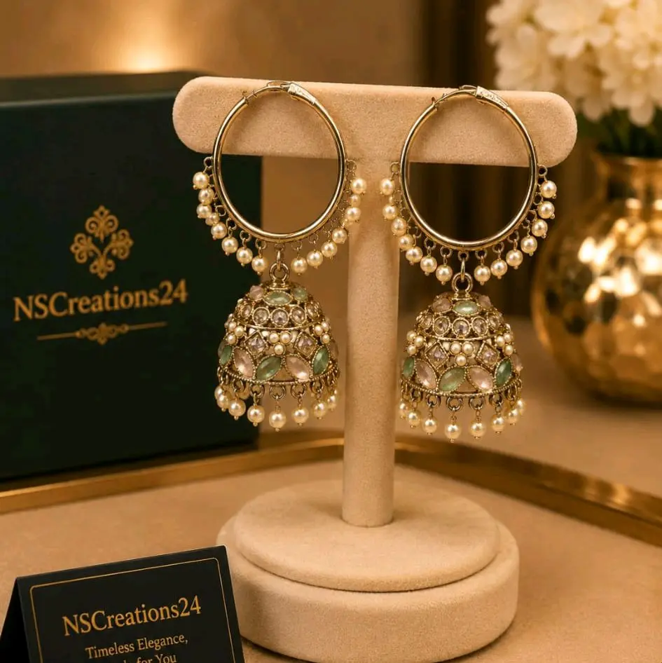 Classic Style Antique Gold Hoop Jhumka Earrings for Women, Medium Size