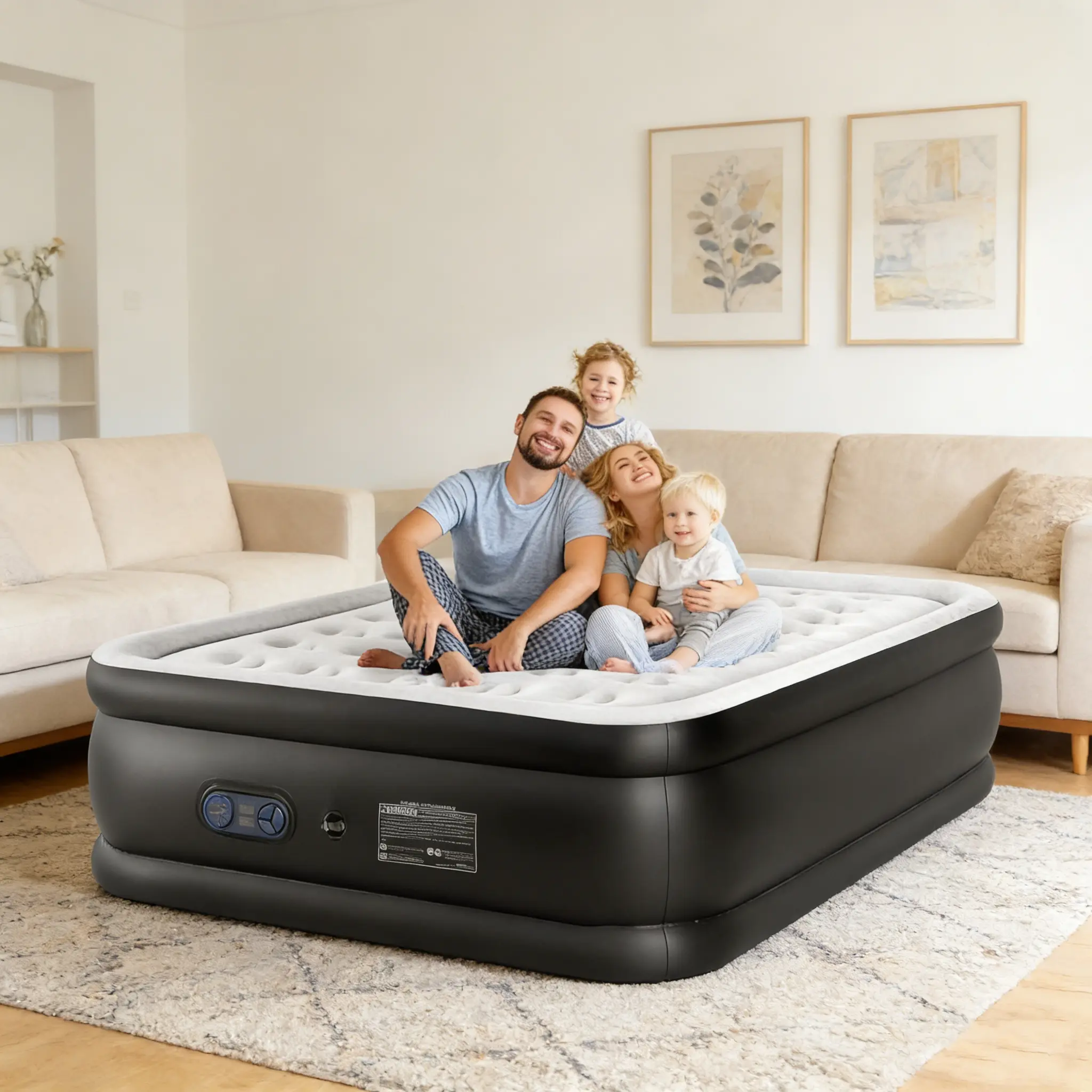 Flocked PVC Air Mattress with Built-in Motorized Pump, Elevated Queen/Twin Size with Honeycomb Grid Support, Moisture-Wicking Top for Guests & Camping, Motorized Inflatable, Couples