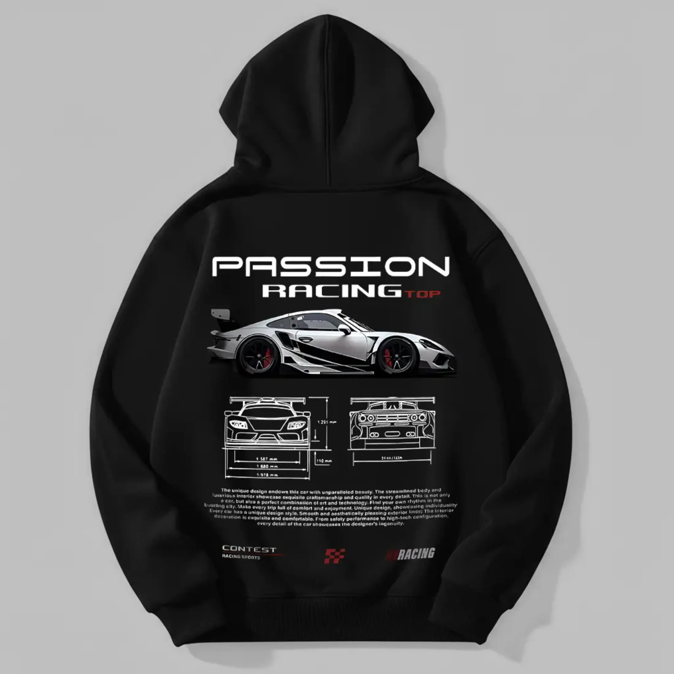 Men's Race Car Print Long Sleeve Pullover Hoodie - Menswear Sporty Casual Streetwear Sweatshirt with Bold Graphics, Soft Breathable Cotton Blend Fabric, Regular Fit, Machine Washable