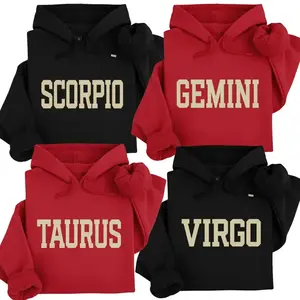 [Full 12 Zodiac] Minimalist Astrology Hoodie – Bold College Letter Horoscope Sweatshirt for Men and Women, Cozy Unisex Pullover, Perfect Gift for Zodiac Lovers -  AG