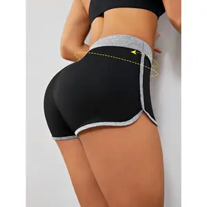 Women's Two-Tone Yoga Shorts, Athletic Booty Shorts With Contrast Trim, Casual Fitness Wear, Breathable Activewear