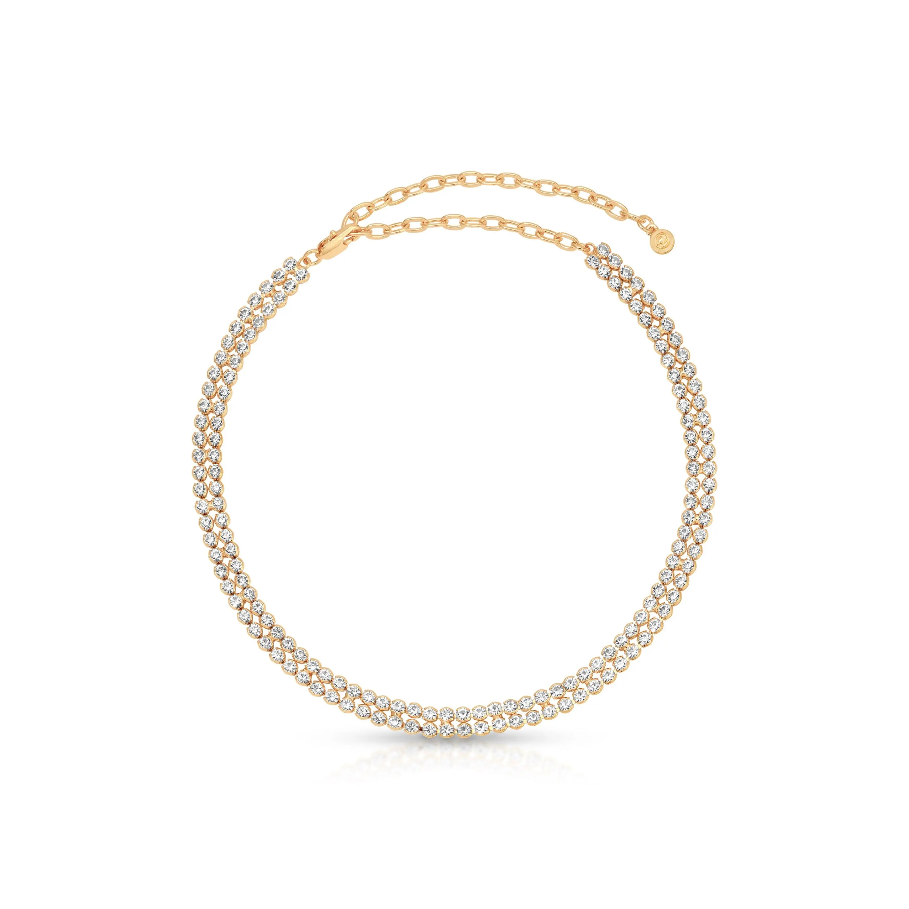 Ettika Two Rows of Crystal Sparkle Choker with Chain and Clasp