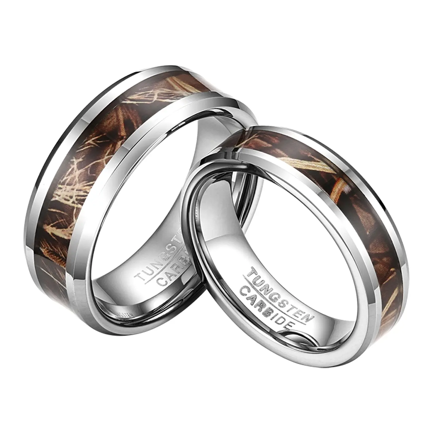 OIDEA 6MM Camo Deer Antler Tungsten Couple Rings - Hunting Wedding Band for Men, Rings for Women