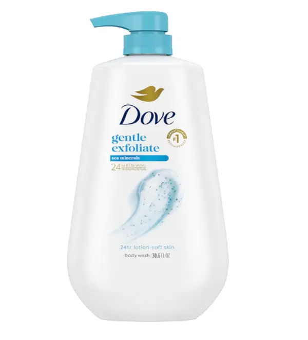 Dove 24hr Lotion Body Wash Gentle Exfoliate Sea Minerals, 30.6 oz | Exfoliating body wash with MicroMoisture for smooth, soft skin