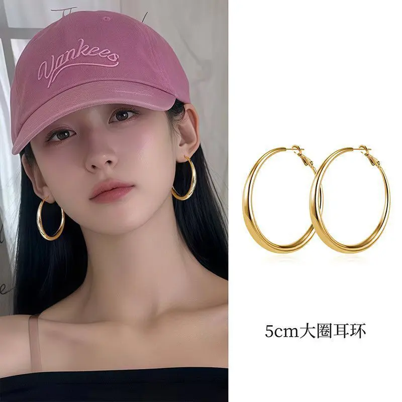 [999 Silver Needle] 5cm Gold Hoop Earrings