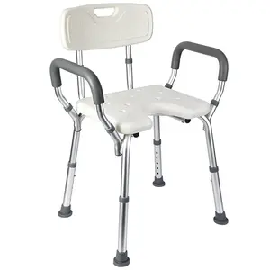 Garvee U Style Bath Chair with Armrests Back, Adjustable Height, Non-Slip, 350lb Capacity, Aluminum Shower Seat for Elders Disabled Pregnant Women